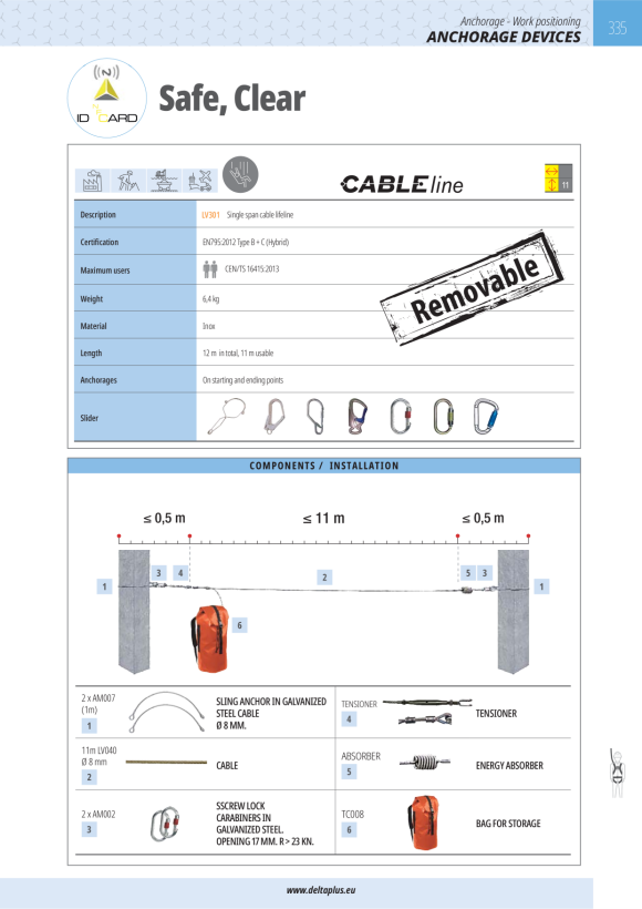 DELTA PLUS HORIZONTALES TEMPORÄRES LV301 - HORIZONTALES TEMPORÄRES SICHERUNGSSEIL - MAX 12 M