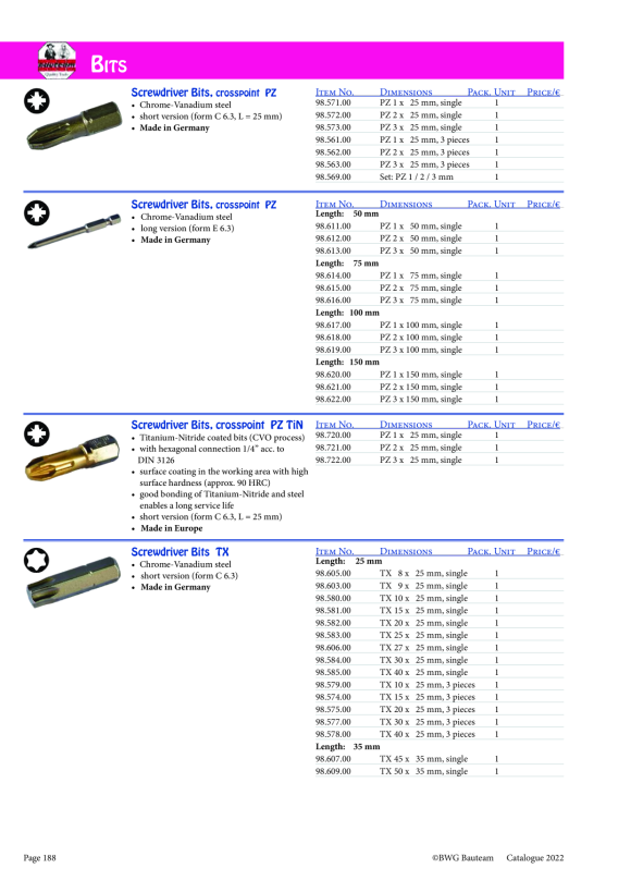 BWG Pozidrive/PZ-Bits Nr. 2 98.562.00