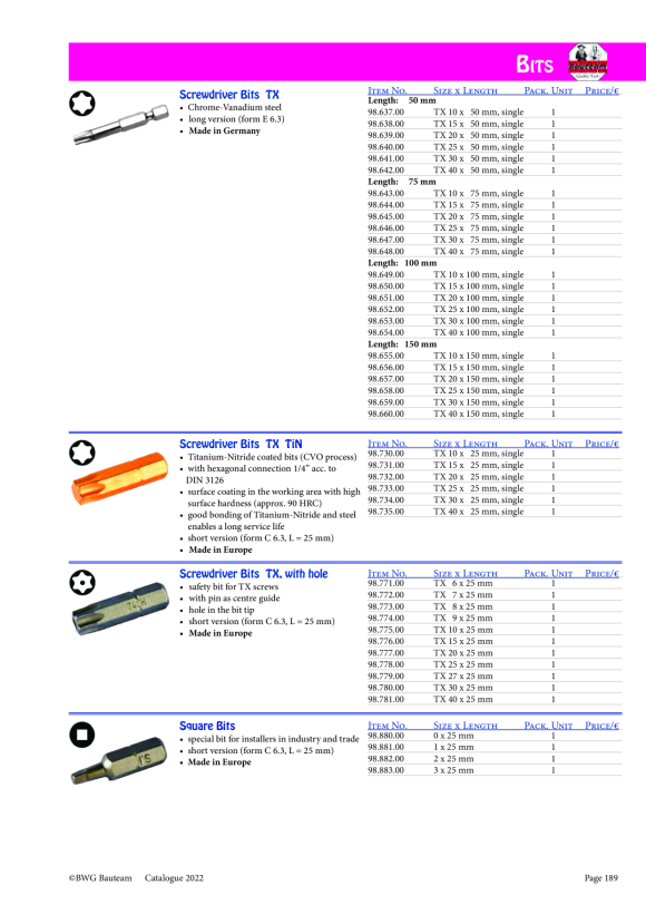 BWG Pozidrive/PZ-Bits Nr. 2 98.562.00