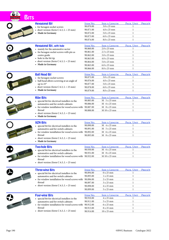 BWG Vierflügelschrauben Bit 10/25 98.914.00