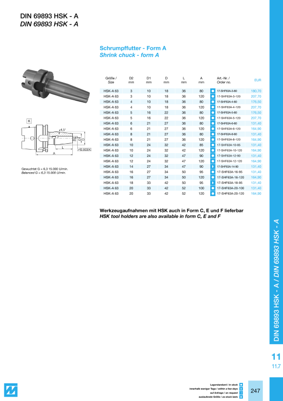 Mack Werkzeuge Krympefutter HSK-A 63, Ø 18 x 120 17-SHF63A-18-120