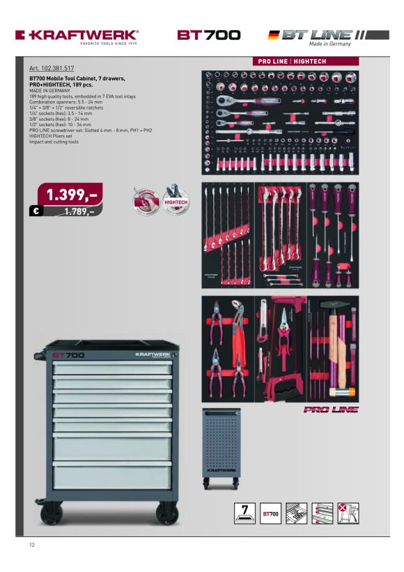 Kraftwerk BT700 Werkstattwagen, 8 Schubladen, PRO, 237-tlg. 102.470.510