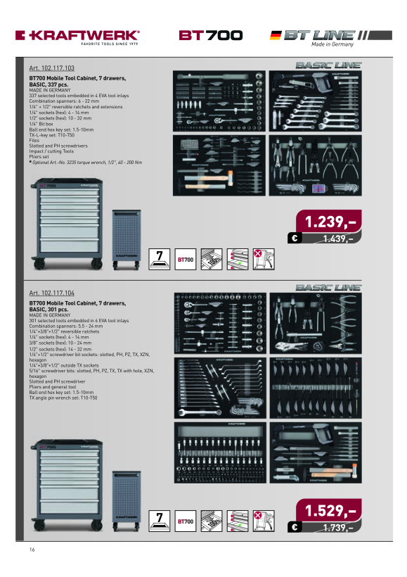 Kraftwerk BT700 Werkstattwagen, 8 Schubladen, BASIC, 351-tlg. 102.118.107