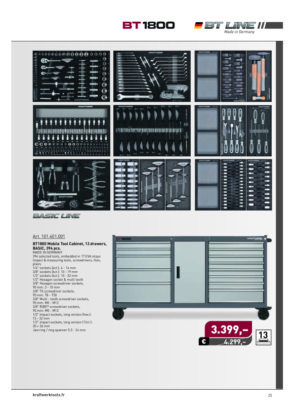 Kraftwerk Basic Werkstattwagen XXL BT1800, 13 Schubladen, leer 101.401.000