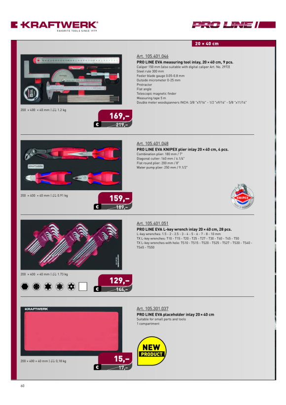 Kraftwerk PRO LINE EVA Messwerkzeug-Einlage, 20x40 cm, 9-tlg. 105.401.046