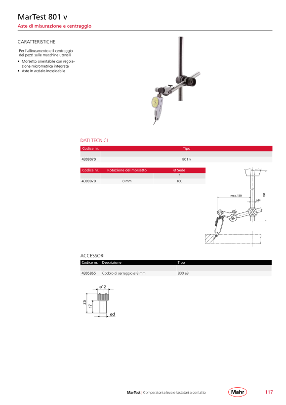 Mahr 801 v asta di misura e centraggio 4309070