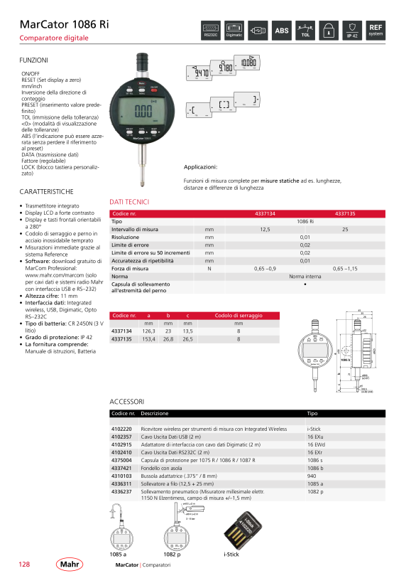 Mahr 1086 Ri Digital Indicator 25mm/1” res.0,01mm w.c. 4337135