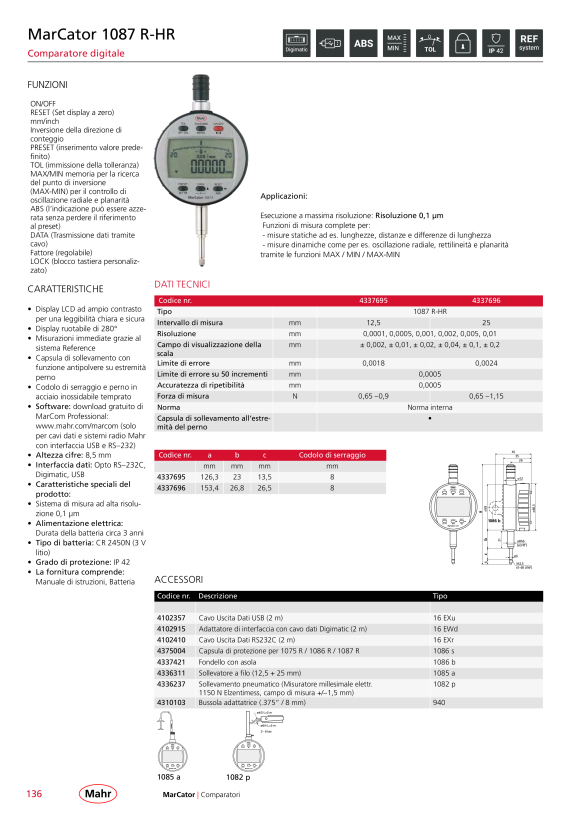 Mahr 1087 BRi Digital Indicator 12,5mm/.5” res.0,0005mm w.c. 4337664