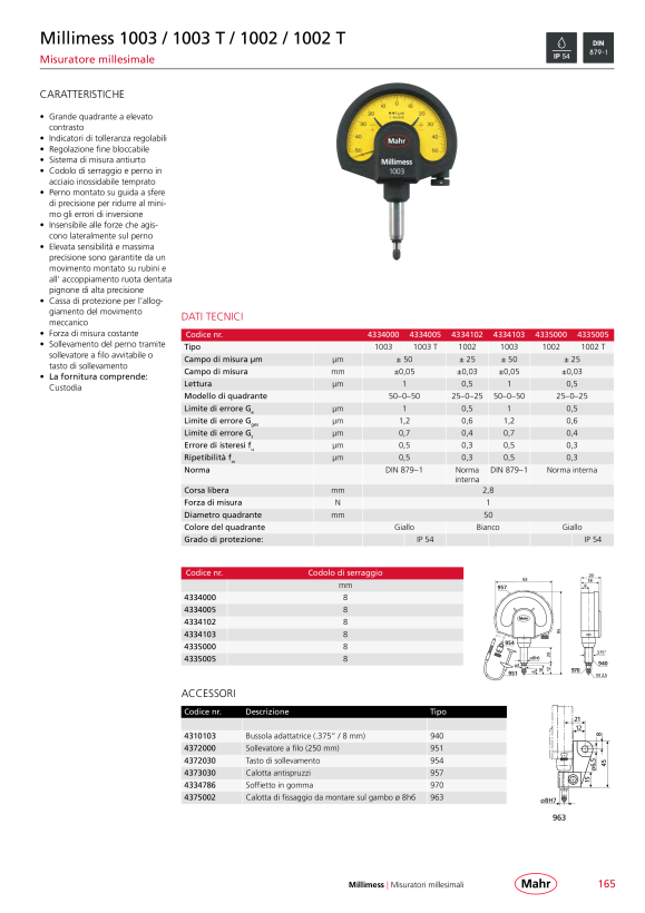 Mahr 1002 T Comparator Millimess ±25µm / 0,5µm IP54 w.c. 4335005