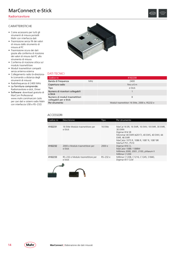 Mahr 2000 Cavo di connessione dati USB, USB incluso software 4346023