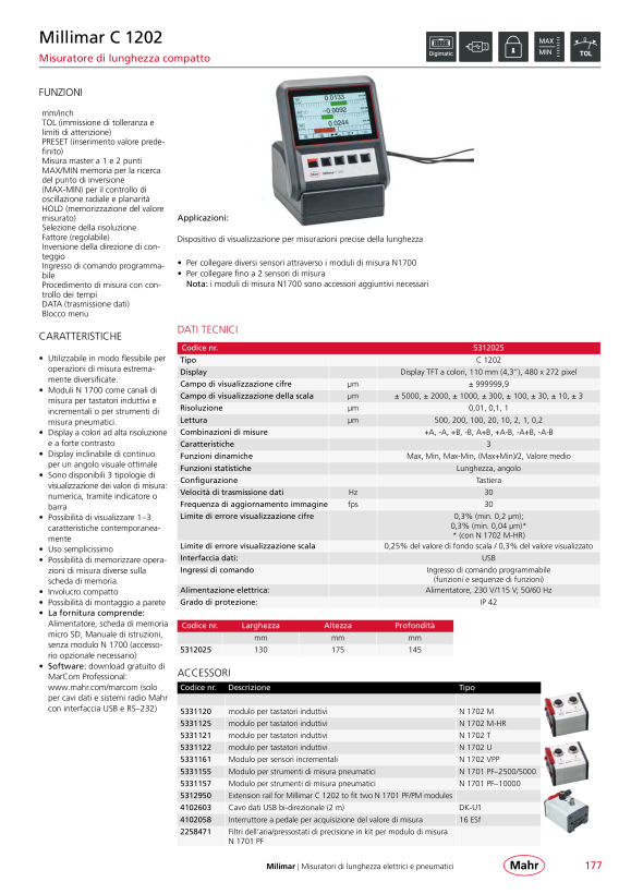 Mahr C 1200 T, Millimar AMPLIFIER 1 IND. INPUT, TESA SPEC w.c. 5312011