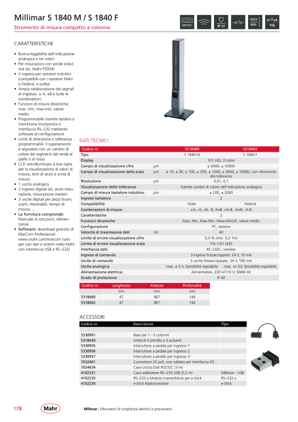 Mahr S1840-PE/ 5000 Fed, colonna Millimar con PE 5318456