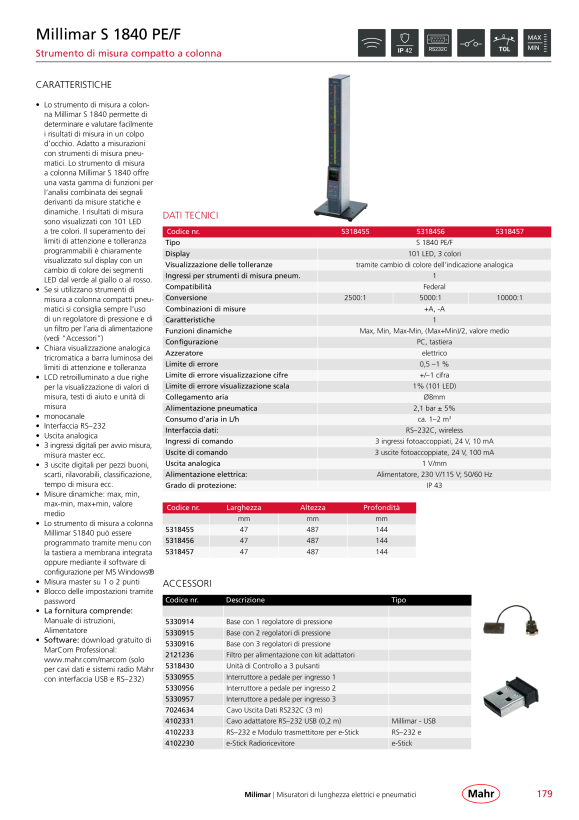 Mahr S1840-PE/ 5000 Fed, colonna Millimar con PE 5318456