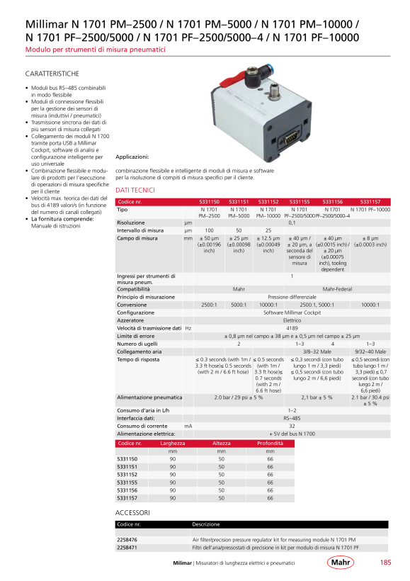 Mahr Millimar N 1701 PM-5000, modulo per 1 pneum. attrezzatura per la misurazione 5331151