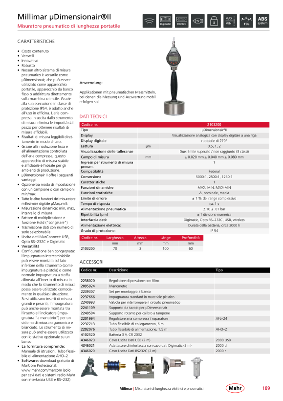 Mahr µDimensionair II, Indicatore portatile LM 2103200