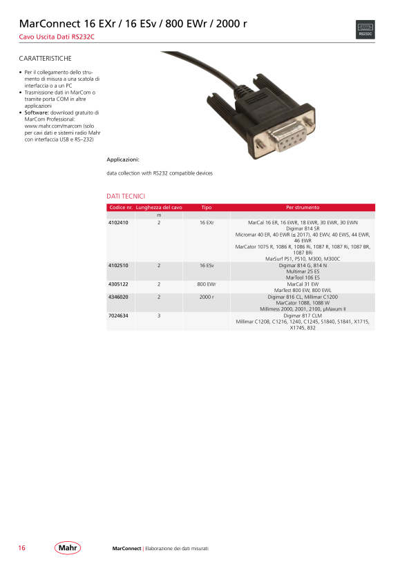 Mahr 2000 d cavo dati versione 3, (2 m) Digimatic-Extramess 4346021