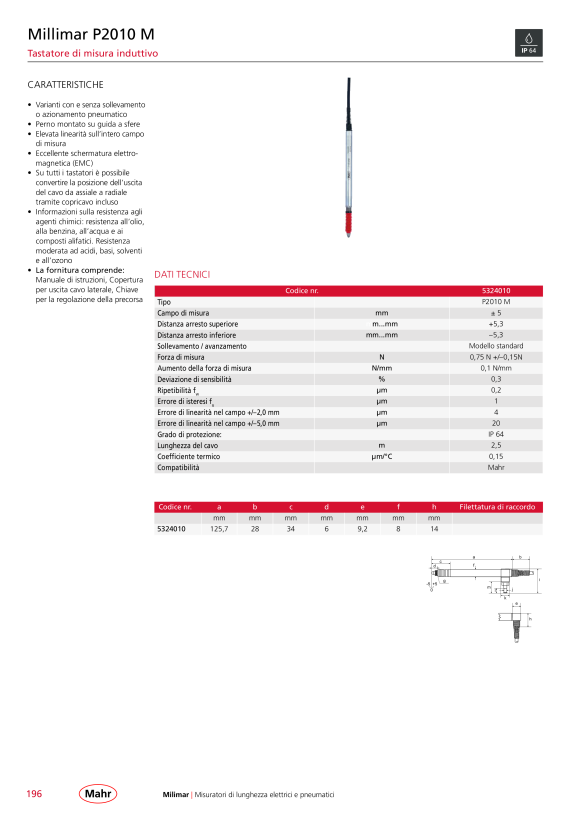 Mahr P2010 TA Inductive probe incl. test report, w. c. 5324021