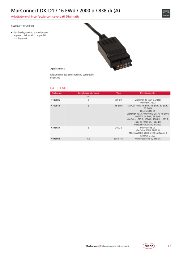 Mahr 2000 d cavo dati versione 3, (2 m) Digimatic-Extramess 4346021