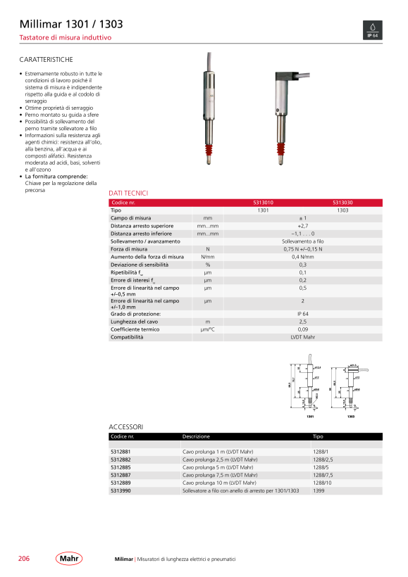 Mahr 1304 K Inductive probe compact type, w. c. 5313049