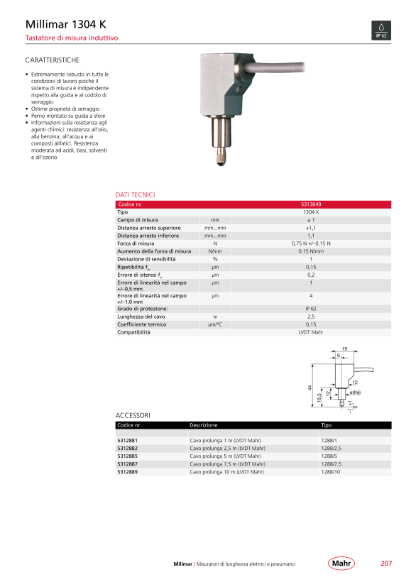 Mahr 1304 K Inductive probe compact type, w. c. 5313049