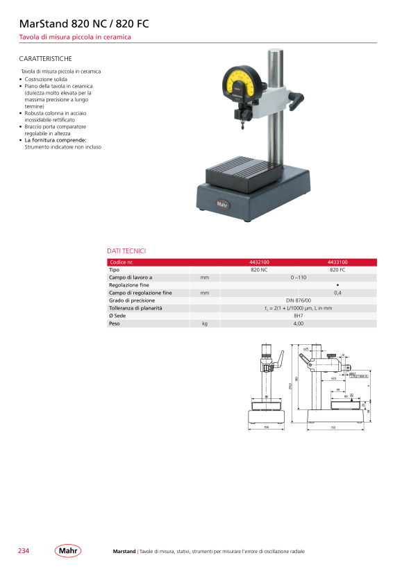 Mahr 820 NC Comp. Stand 0-110 mm Ceramic plate 80x80mmØ 8H7 w.c 4432100