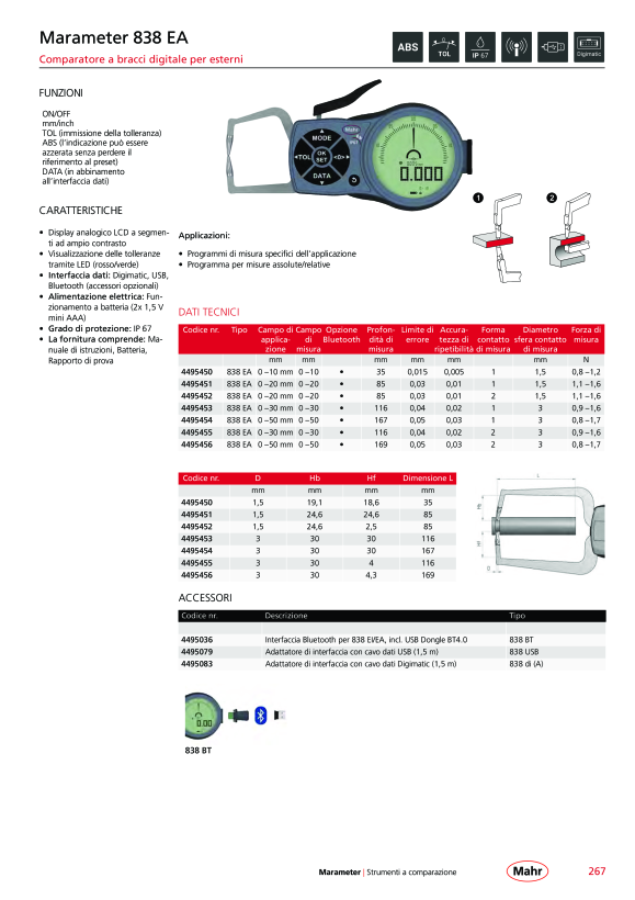 Mahr 838 EA sonda esterna 0-20 mm, Zw 0,01 mm profondità di misura 85 mm 4495452