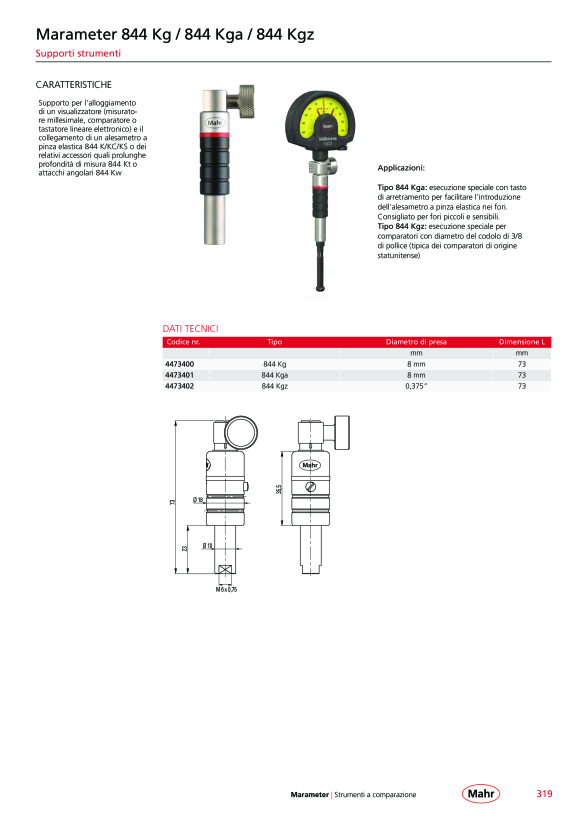 Mahr 844 Kgz portametro 3/8?, lunghezza 73 mm, M6 x 0,75 4473402