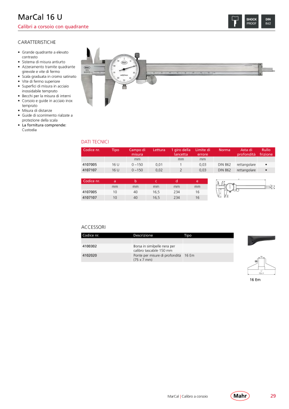 Mahr 16 ER Dig.Caliper 150 mm/6” rect. DR th.wheel Data w.c. 4103017