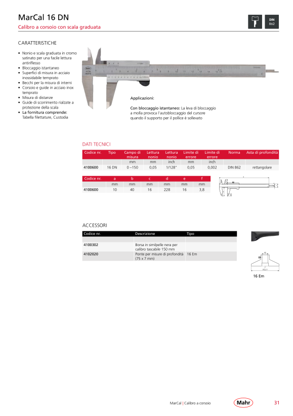 Mahr 16 FN Caliper 200 mm vernier 0,05 mm w.c. 4100421