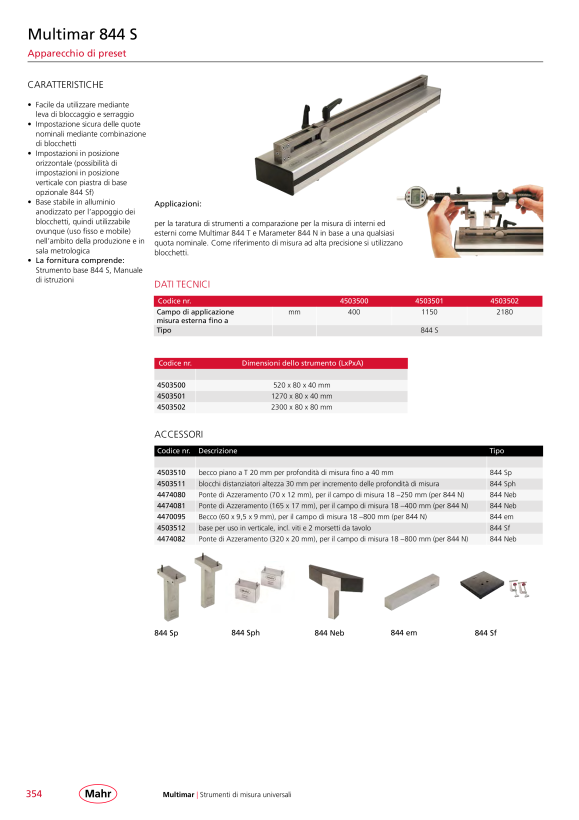 Mahr 844 Neb Setting Bridge for 844 N/NH 18-800 mm w.c. 4474082