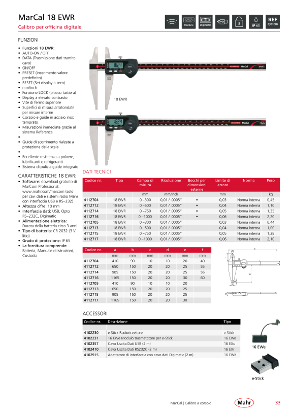 Mahr 18 EWR Dig.Caliper 1000 mm/40” Data w.c. 4112717