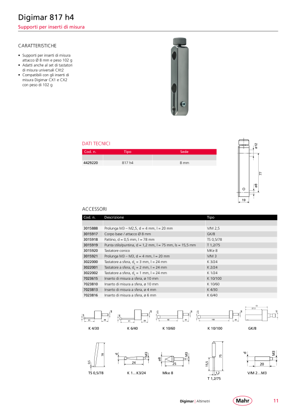 Mahr 817 h2 supporto per inserti di misura, 817 CLM Ø 6mm 4429219