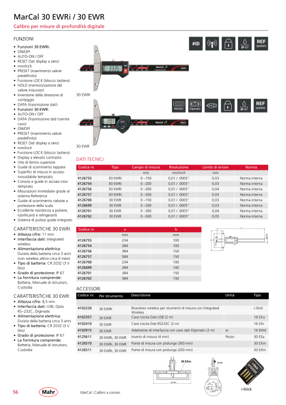 Mahr 30 EWR Depth Caliper 200 mm/8” Data w.c. 4126699