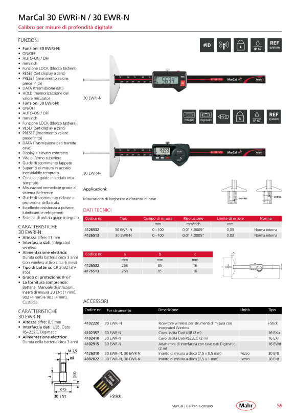 Mahr 30 EWR-D Depth Cal. 300mm/12” Double hook Data w.c. 4126524