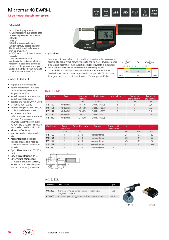 Mahr 40 EWR-L Digital Micrometer 50-75mm/2-3” with Data w.c. 4157022