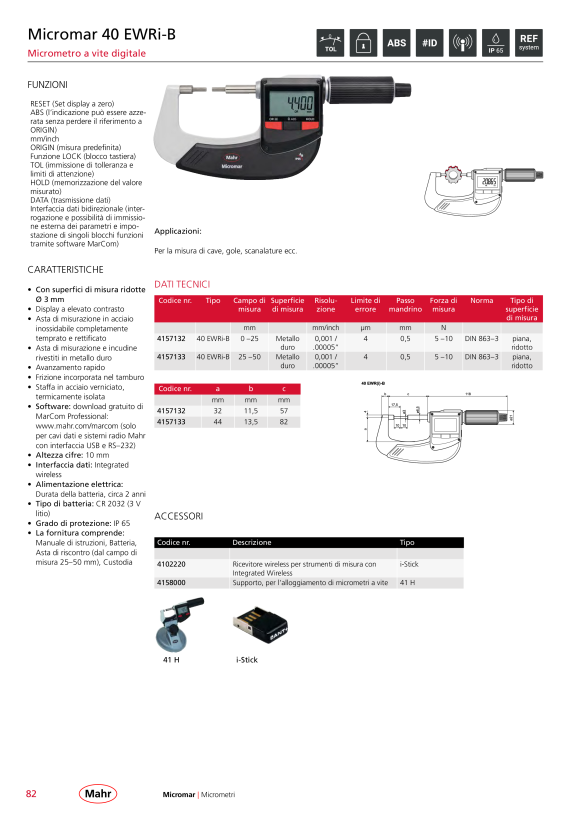 Mahr 40 EWR-B Digital Micrometer 25-50mm/1-2” with Data w.c. 4157033