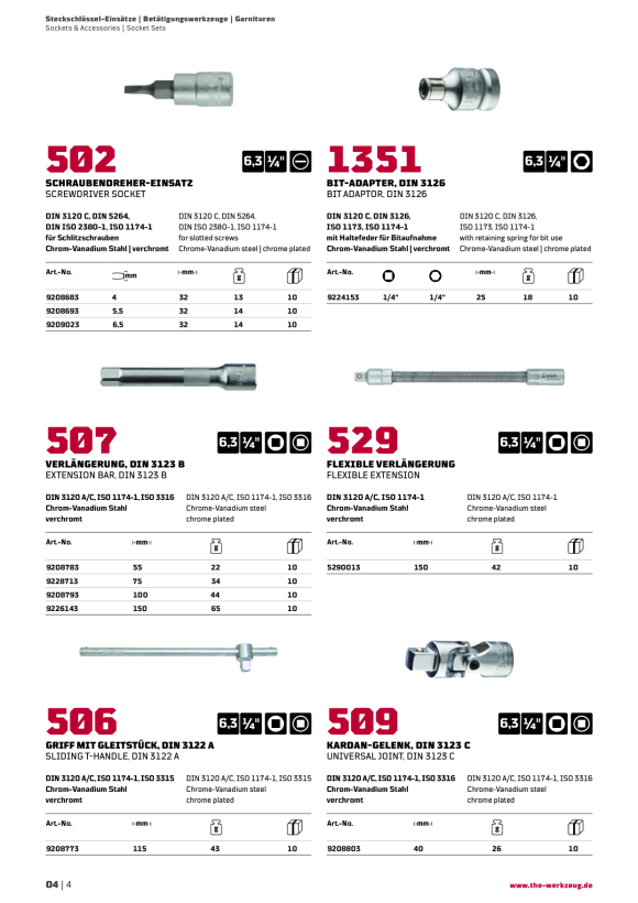 WGB 1/4" STECKSCHL.-EINSATZ, 6KT, 1/4"-3/8", 3/8"-1/2", 1/2"-3/4" 3440000
