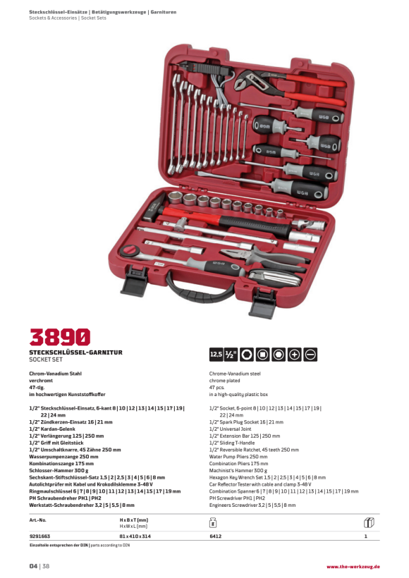 WGB 1/2" UNIVERSAL WERKZEUGSATZ NR.3890 9291663