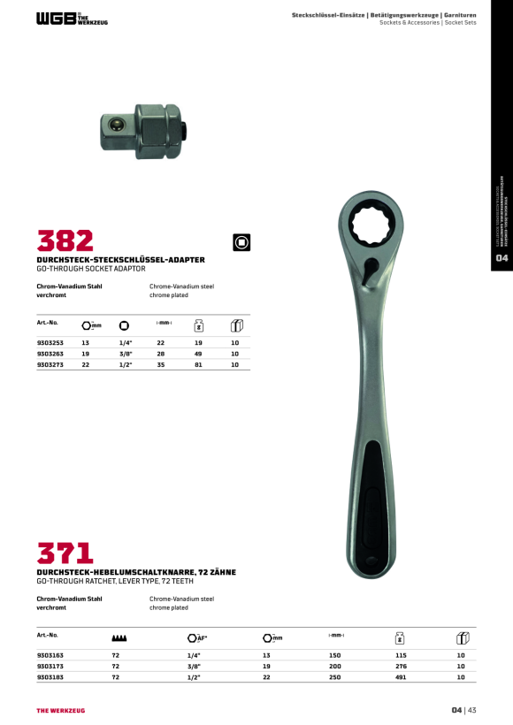 WGB DURCHSTECK-HEBELUMSCHALT- KNARRE 22 MM 9303183