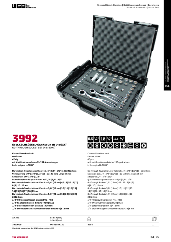 WGB Steckschlüssel-Garnitur in L-BOXX, 47-teilig 3992000