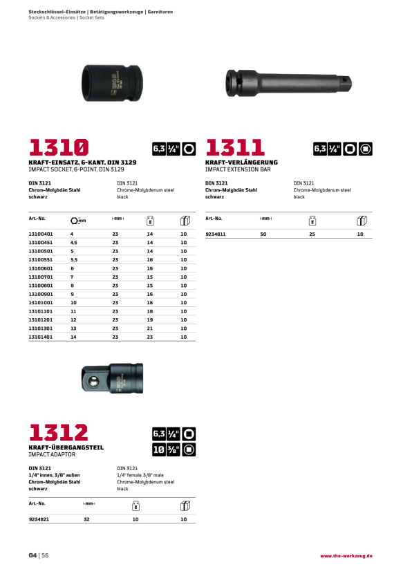 WGB 3/8" KRAFT-EINSATZ DIN 3129, 6KT, LANGE AUSFÜHRUNG, NR.2318 23181701