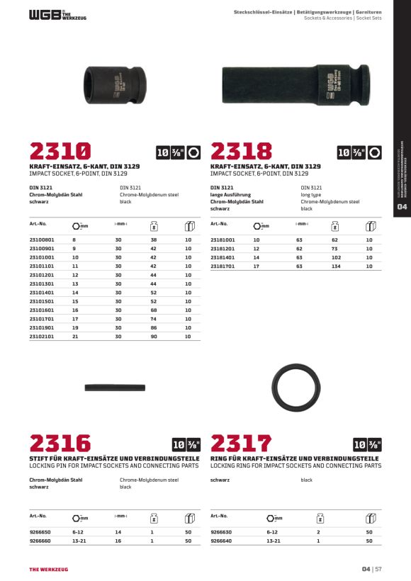 WGB 3/8" KRAFT-EINSATZ DIN 3129, 6KT, LANGE AUSFÜHRUNG, NR.2318 23181701