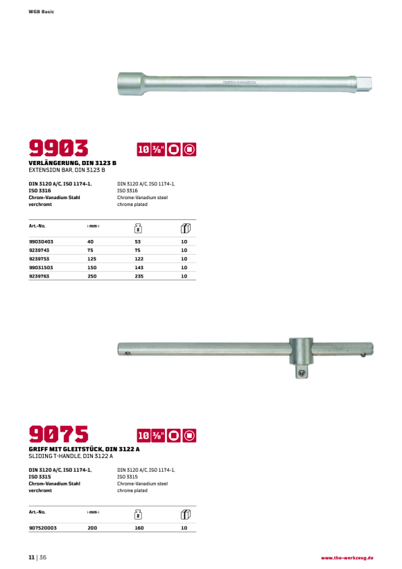 WGB 3/8" GRIFF MIT GLEITSTÜCK, CV, NR.9075 907520003