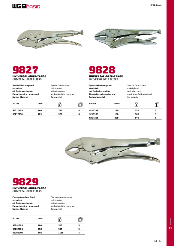WGB UNIVERSAL-GRIPZANGE, NR.9827, BASIC+, MAUL: V-FORM 98271806