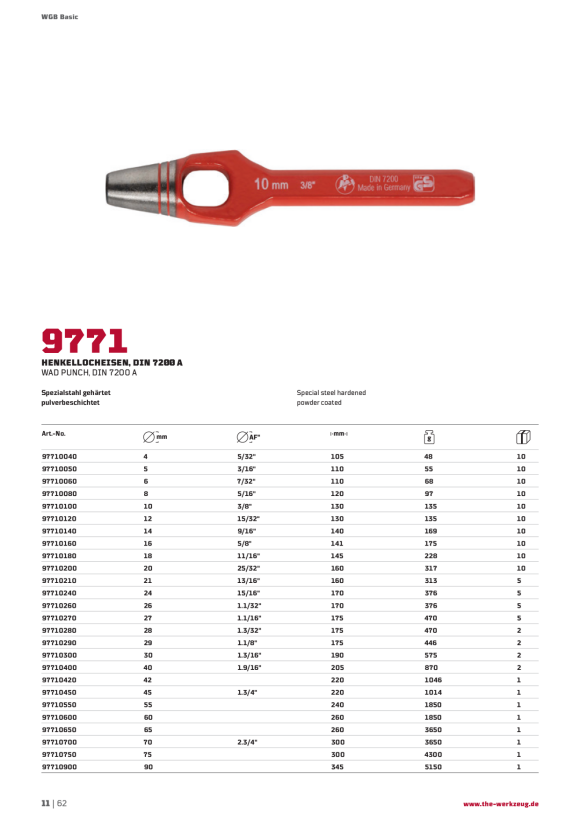 WGB HENKELLOCHEISEN DIN 7200, FORM A, NR.9771, ROT, 97710270