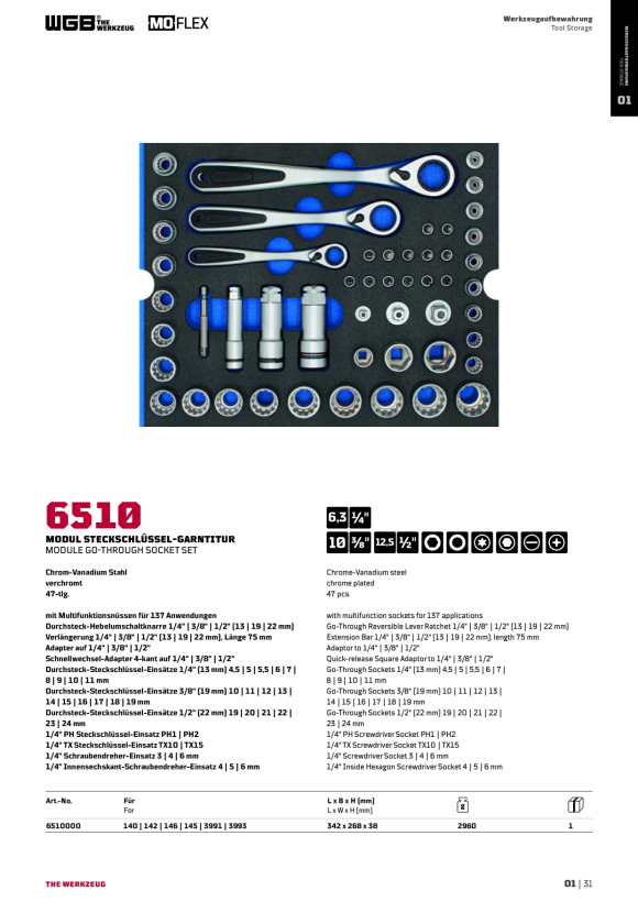 WGB EINLAGE DURCHSTECK-STECKSCHL. GARNITUR, MOFLEX MODUL NR.6510 6510000