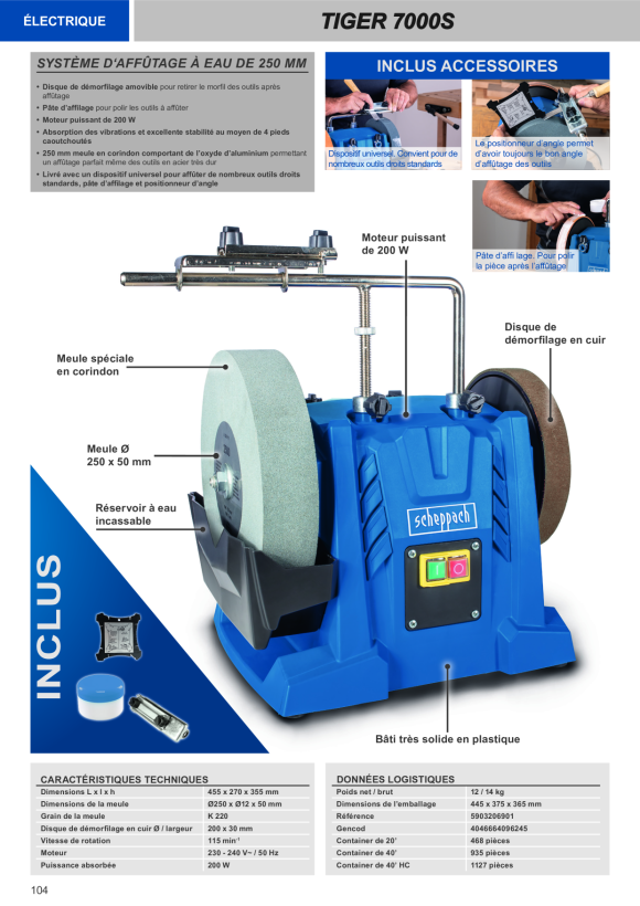 Scheppach Nass-Schleifsystem 250mm Universal-Schleifvorrichtung 70, Winkellehre, Abziehpaste 5903206901