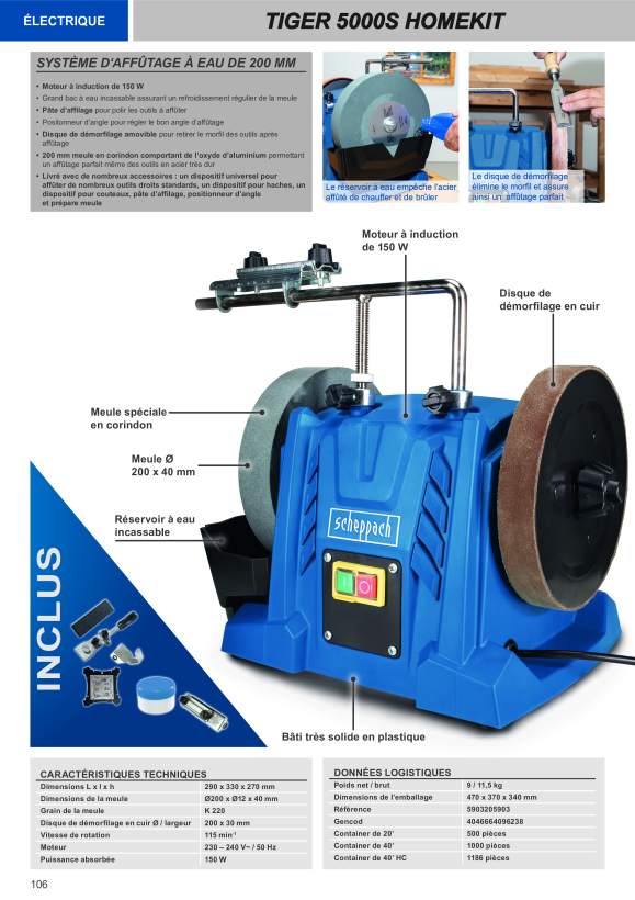 Scheppach Nass-Schleifsystem 200mm Universal-Schleifvorrichtung 70, Winkellehre, Abziehpaste inkl. Homekit 5903205903