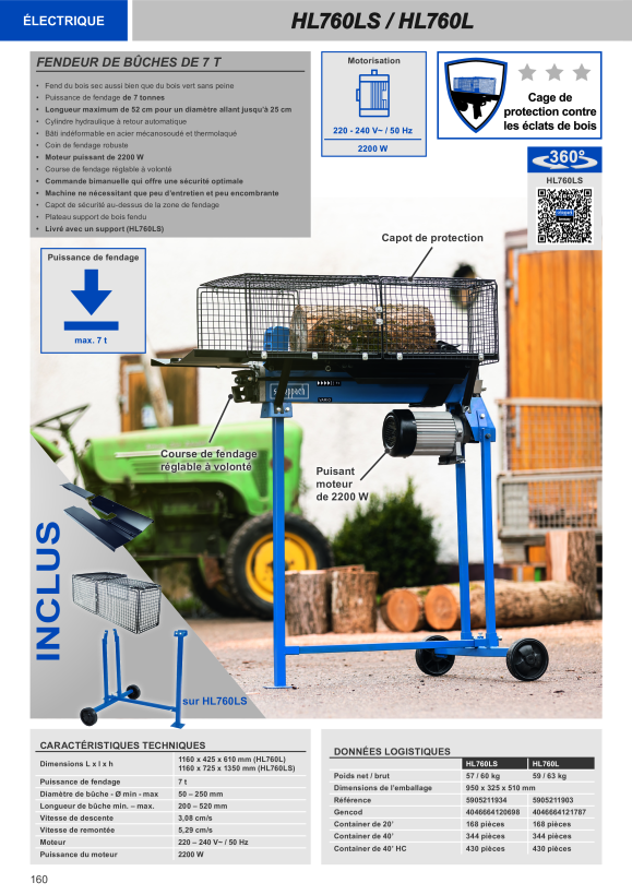 Scheppach Holzspalter liegend HL760L scheppach - 220-240V 50Hz 2200W - 7t 5905211903