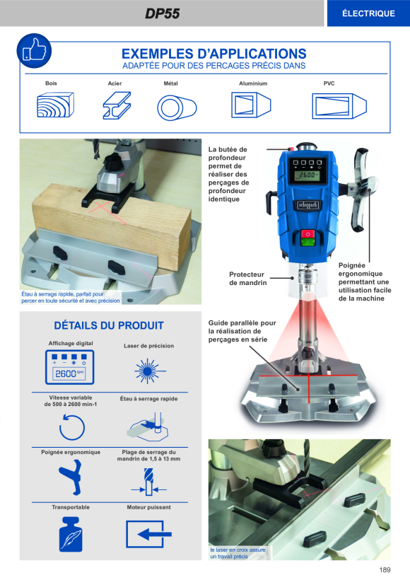 Scheppach Tischbohrmaschine 13 mm, 710W, variable Geschwindigkeiten, Laser Digitales Display 5906822901